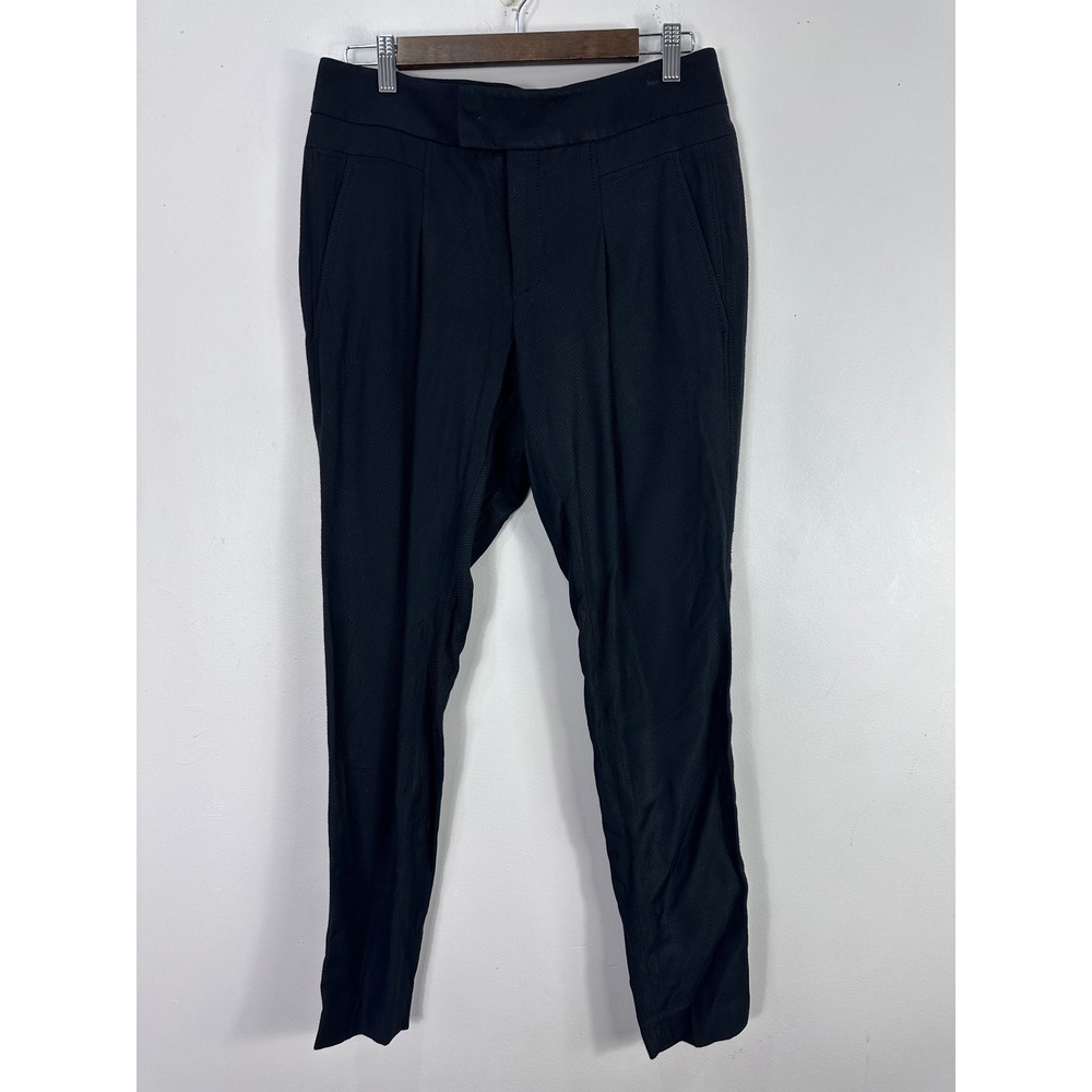 Helmut Lang Trousers Women 6‎ Black Wool Blend Textured Tapered Dress Pants Work